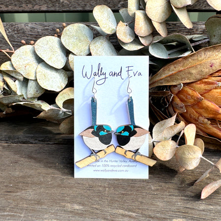 Superb Fairy Wren Hand Painted Wood Earrings