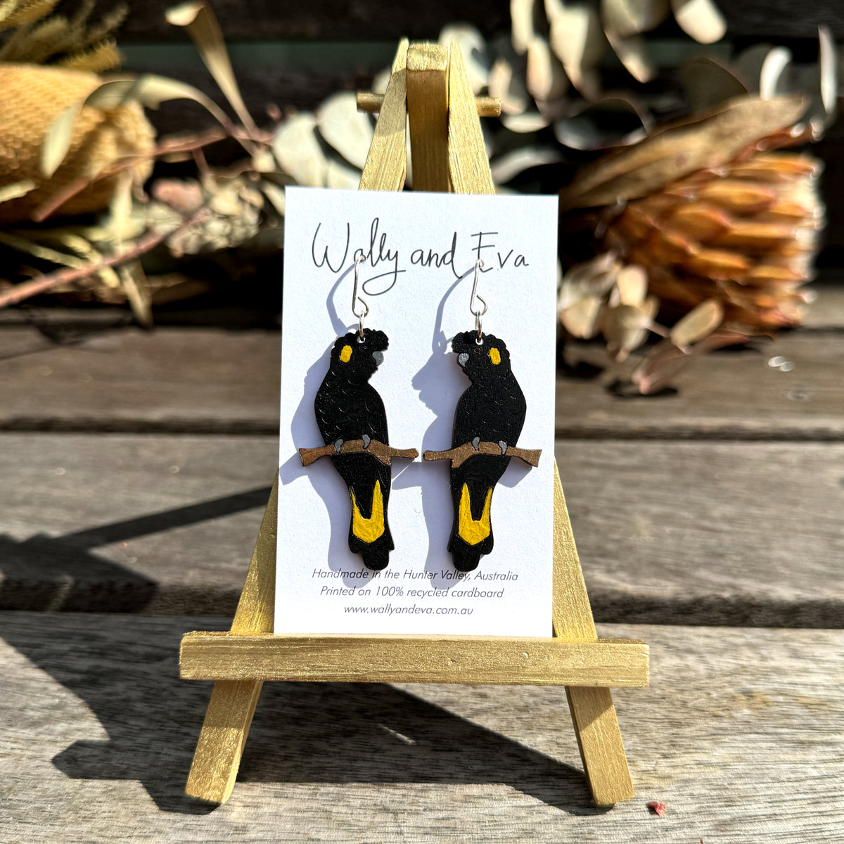 Yellow Tailed Black Cockatoos Hand Painted Earrings