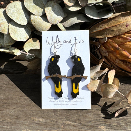 Yellow Tailed Black Cockatoos Hand Painted Earrings