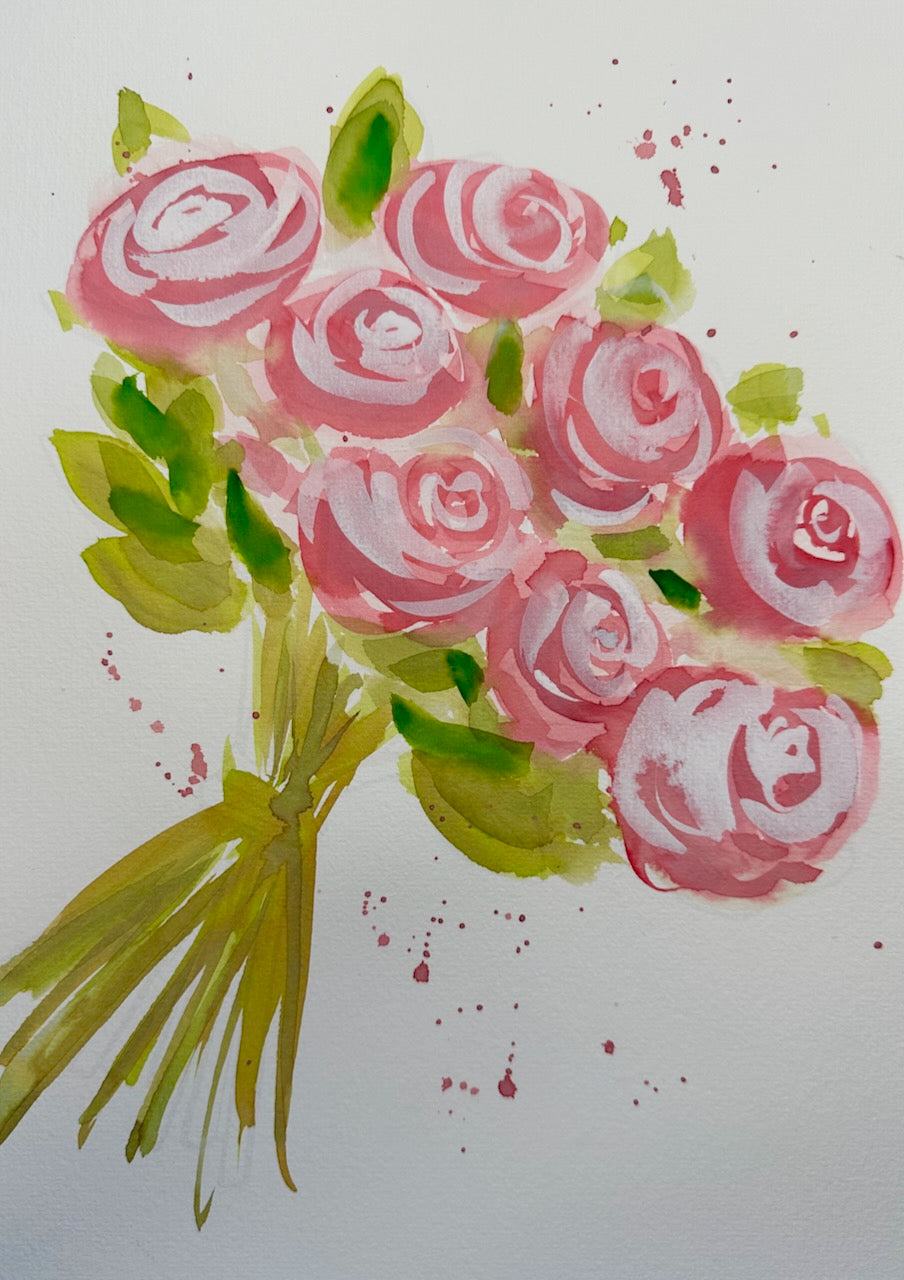 Roses Watercolour Printable Line Drawing & Video Tutorial