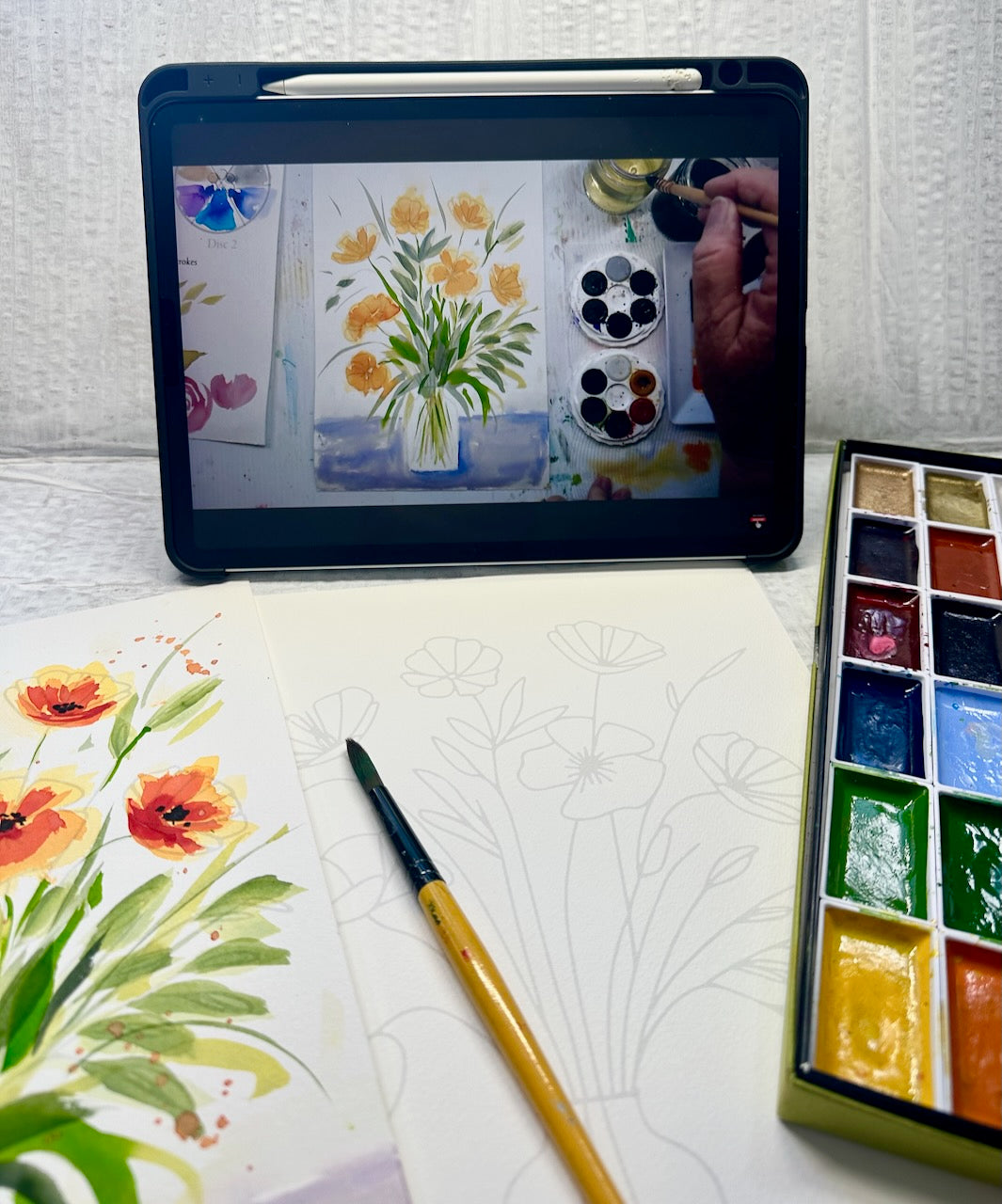 Roses Watercolour Printable Line Drawing & Video Tutorial