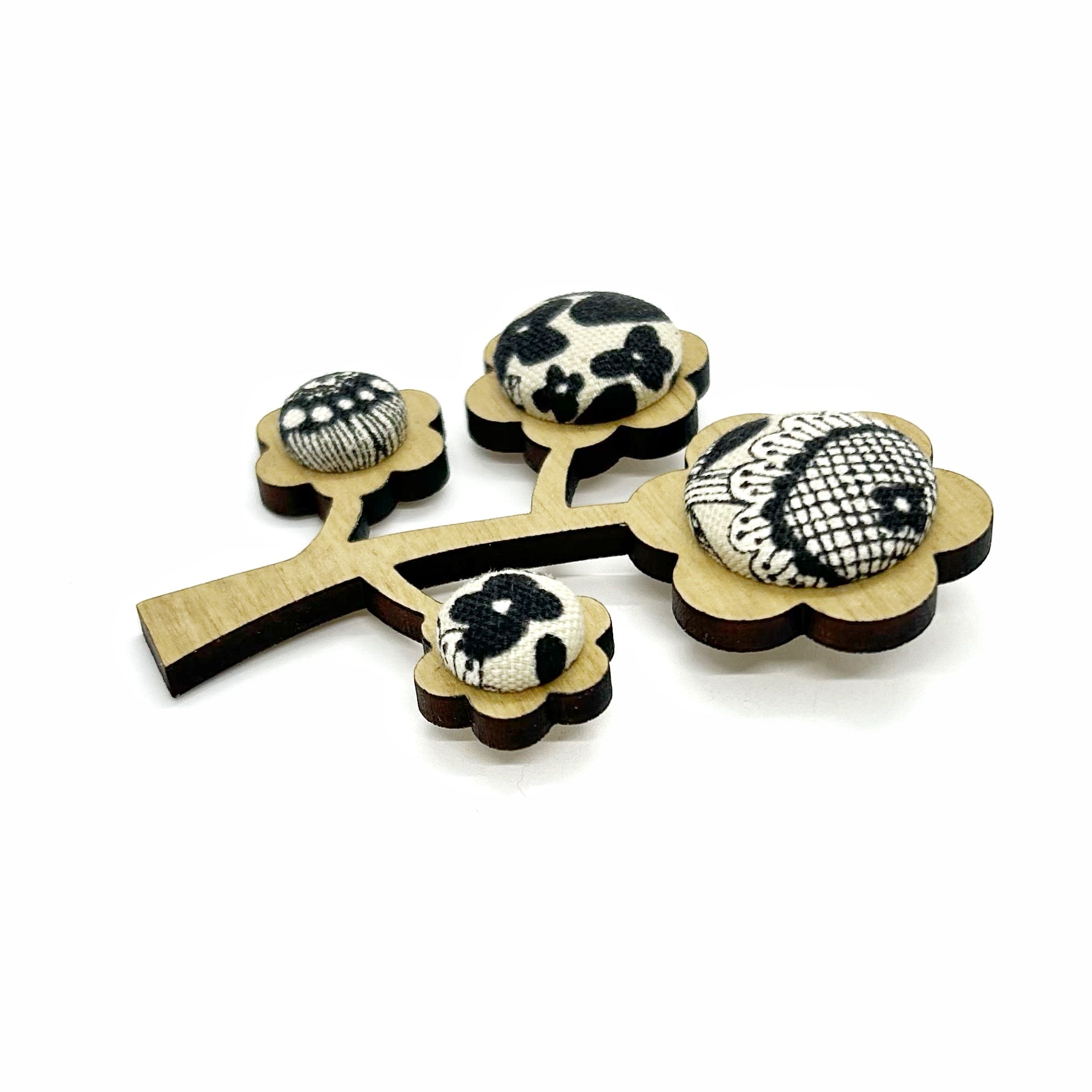Kimono Tree Brooch - Black and Cream