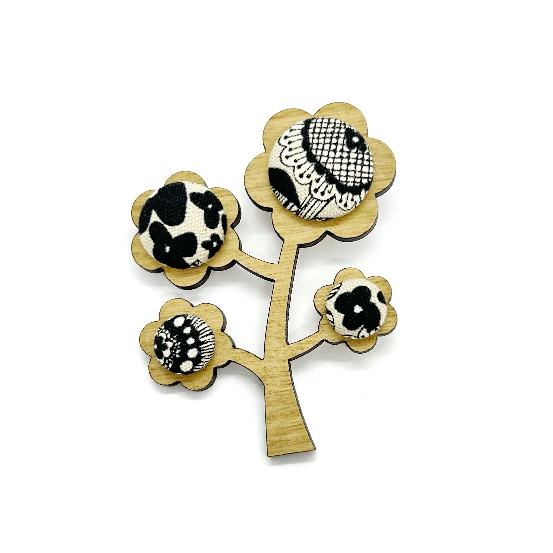 Kimono Tree Brooch - Black and Cream