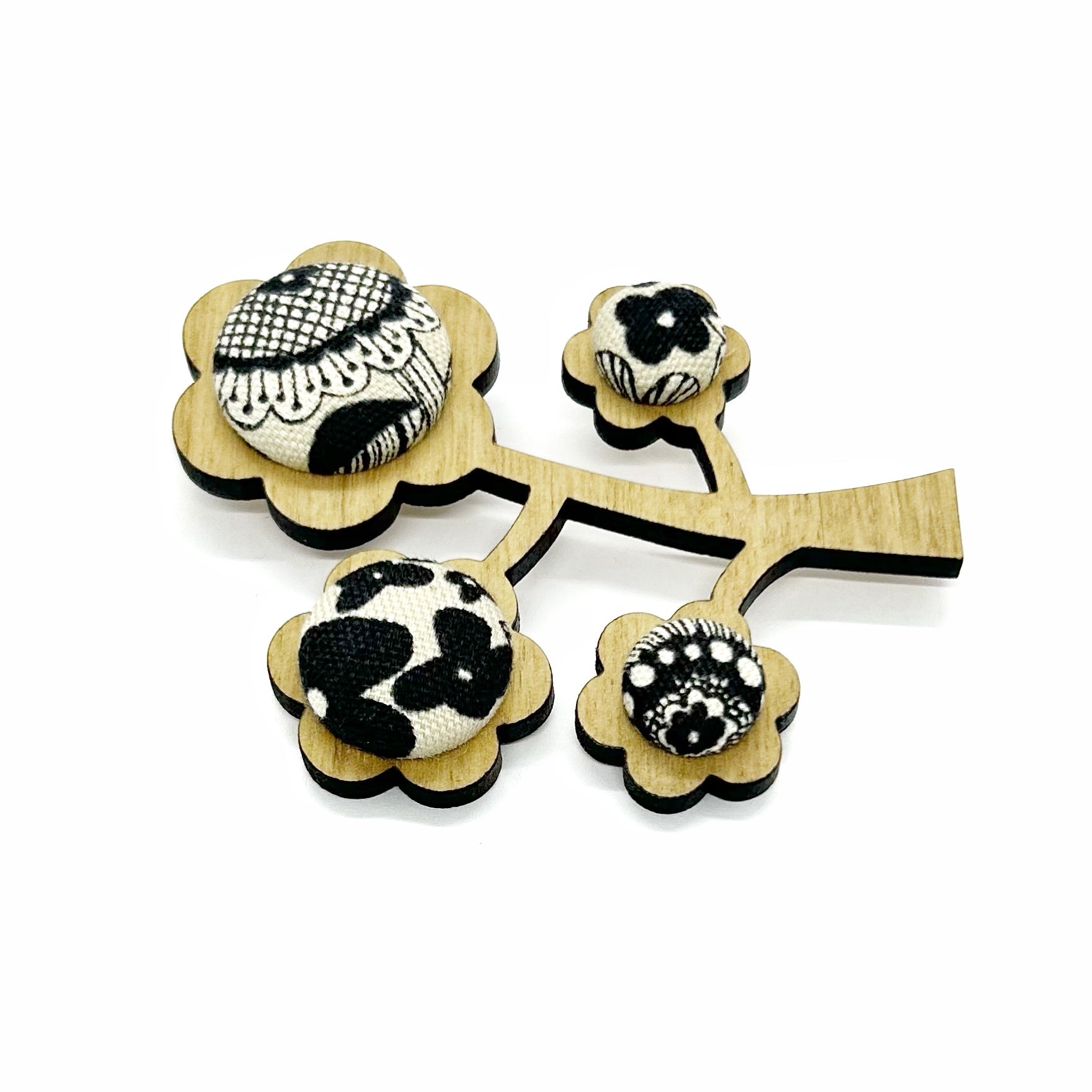 Kimono Tree Brooch - Black and Cream
