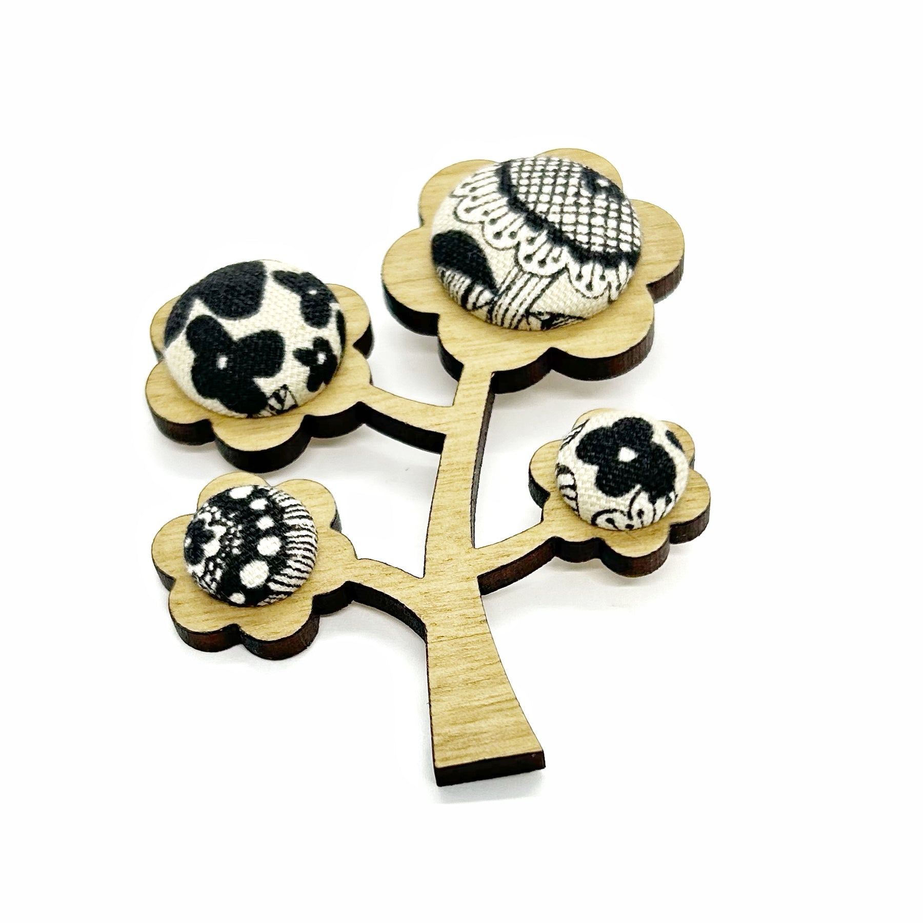 Kimono Tree Brooch - Black and Cream