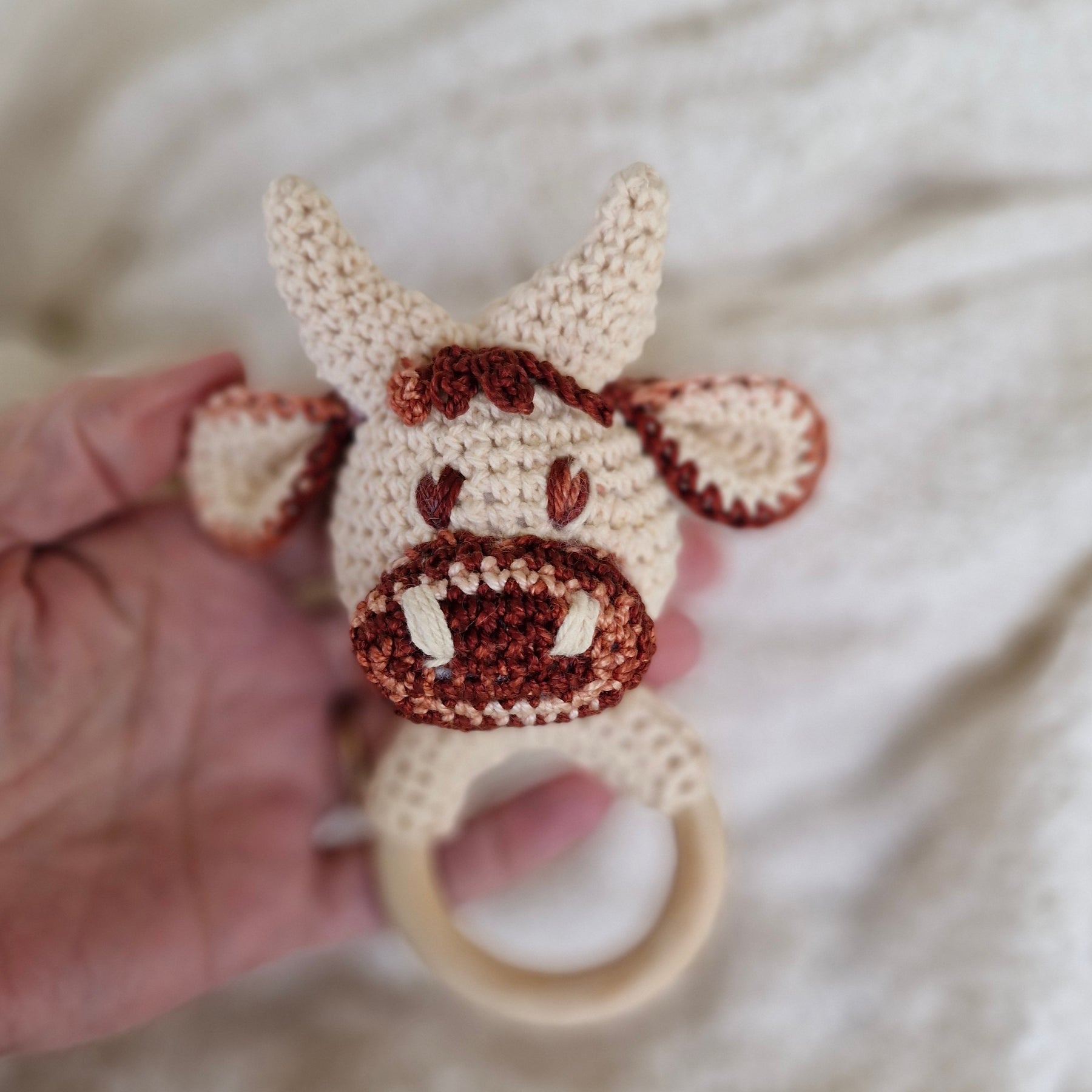 Crochet Highland Cow/Bull Rattle Teething Ring