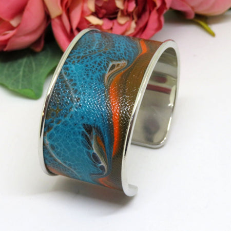 Blue Copper Orange Acrylic Art Hand Painted Bracelet Cuff