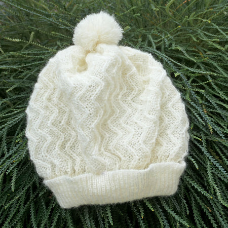 Adult beanies in white mohair and wool