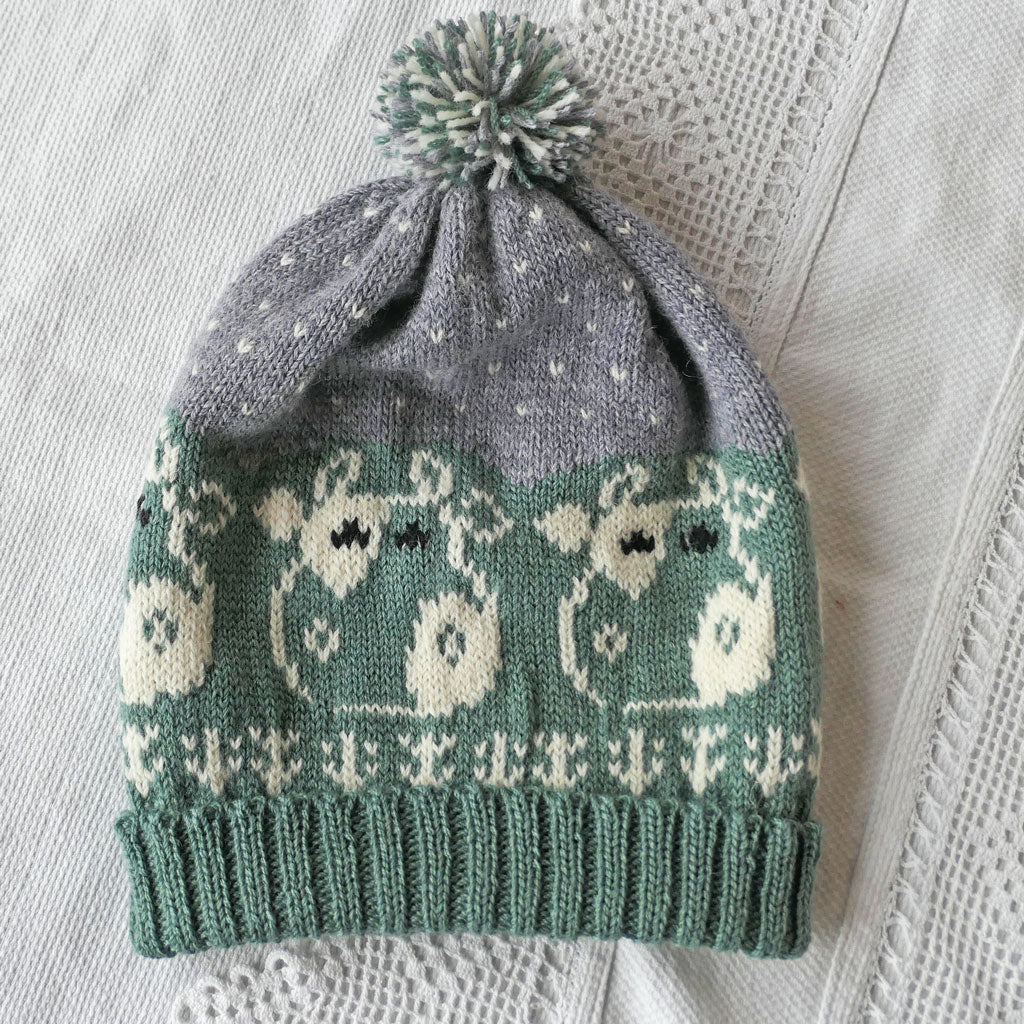 Farm animal fairisle beanies: 3 colours. Hand made.