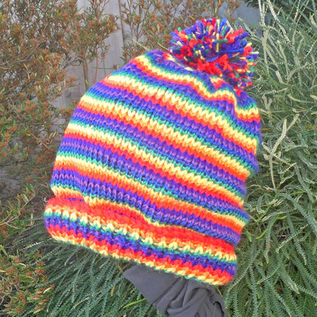 Free shipping. Rainbow slouchy beanie/hat.  Large. Adult.