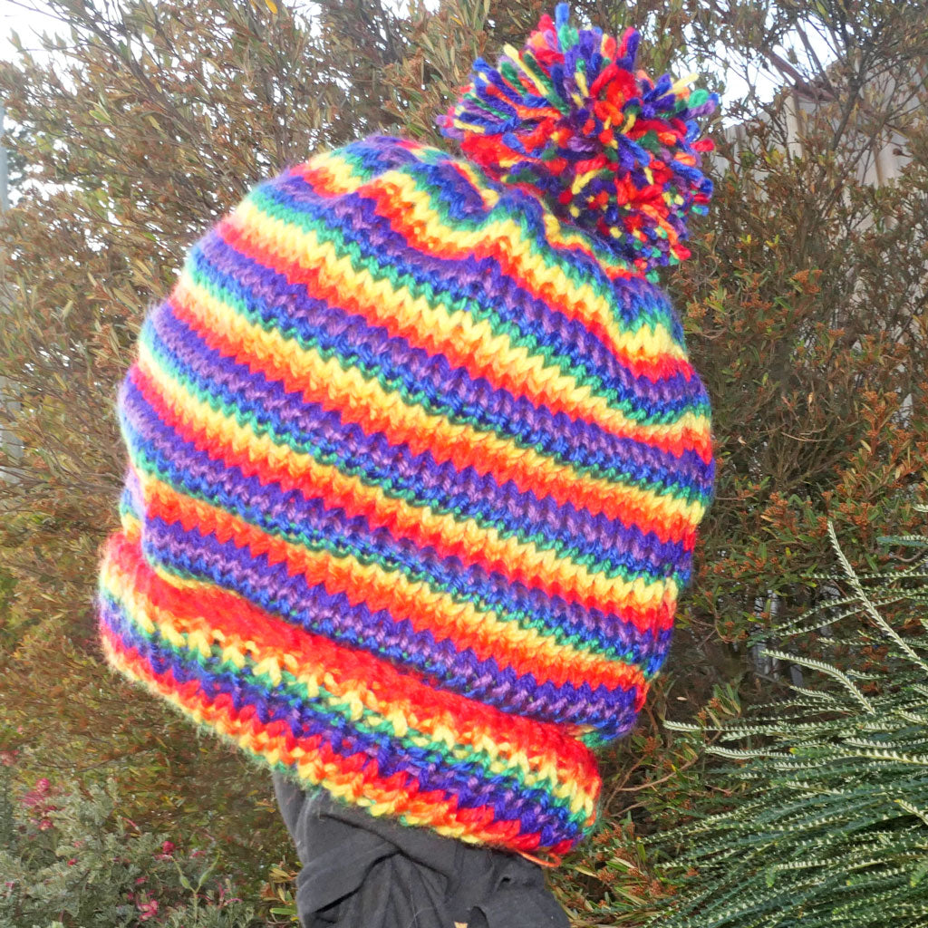 Free shipping. Rainbow slouchy beanie/hat.  Large. Adult.