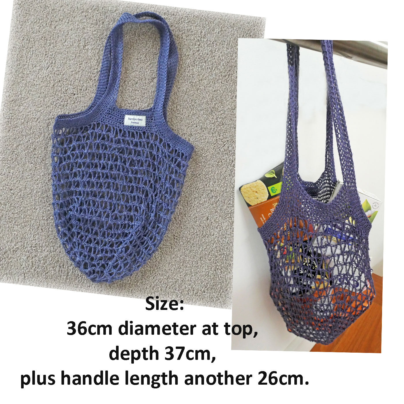 Smart, crocheted eco-friendly Shopper/market/project bags, mesh, Free post