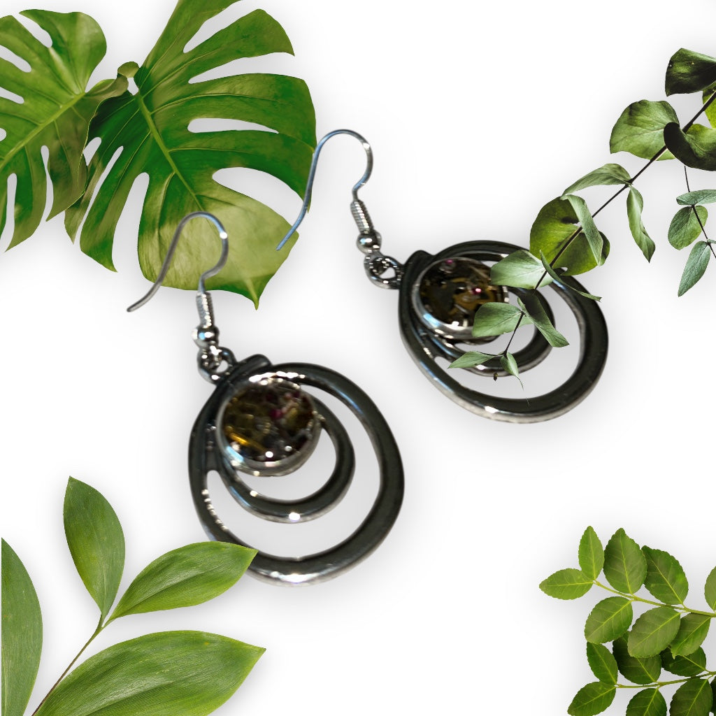 Steampunk watch parts swirly earrings
