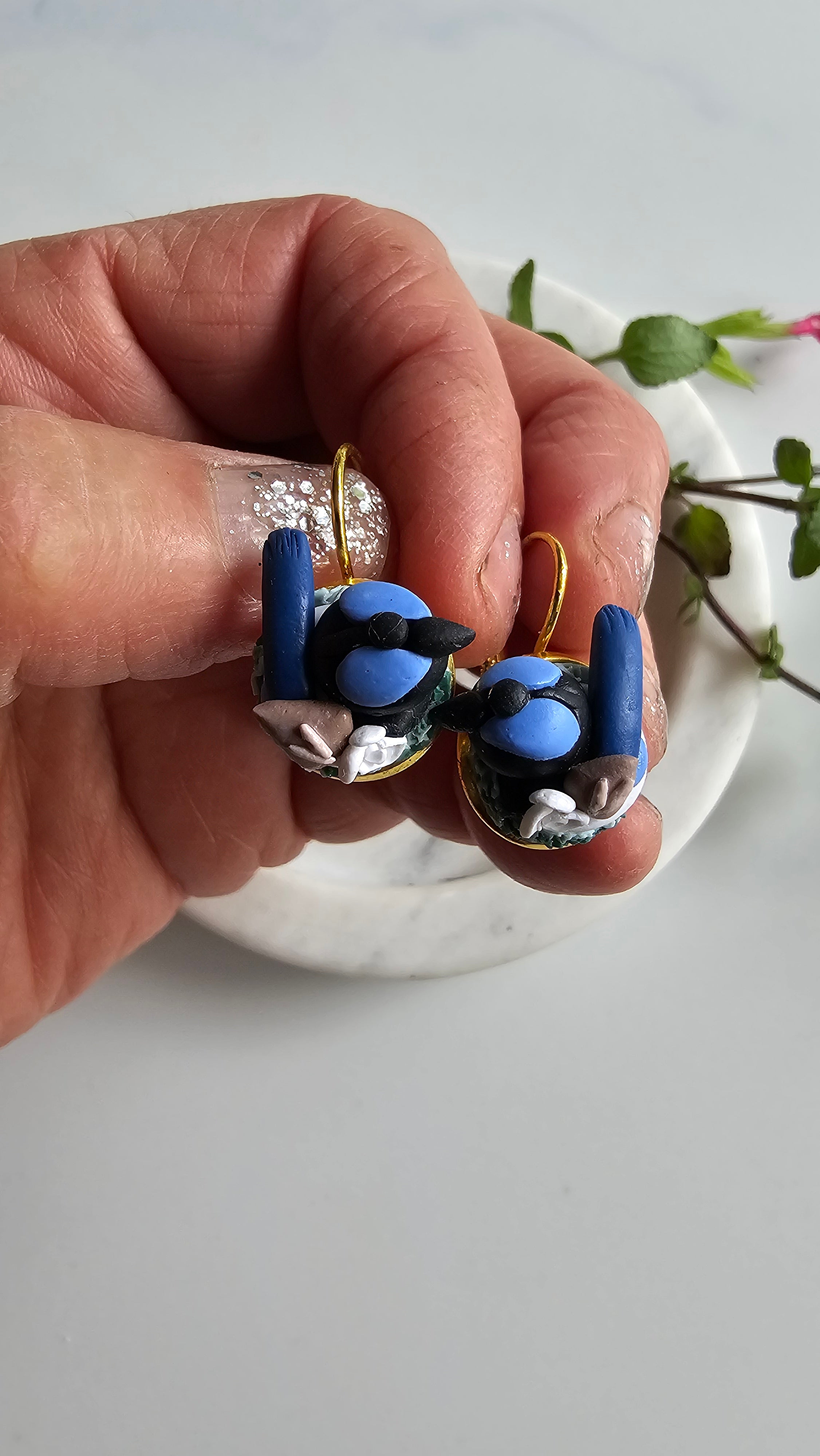 Fairy Wrens Dangle Earrings,Superb Fairy Wrens Handmade Jewelery,Small Earrings.