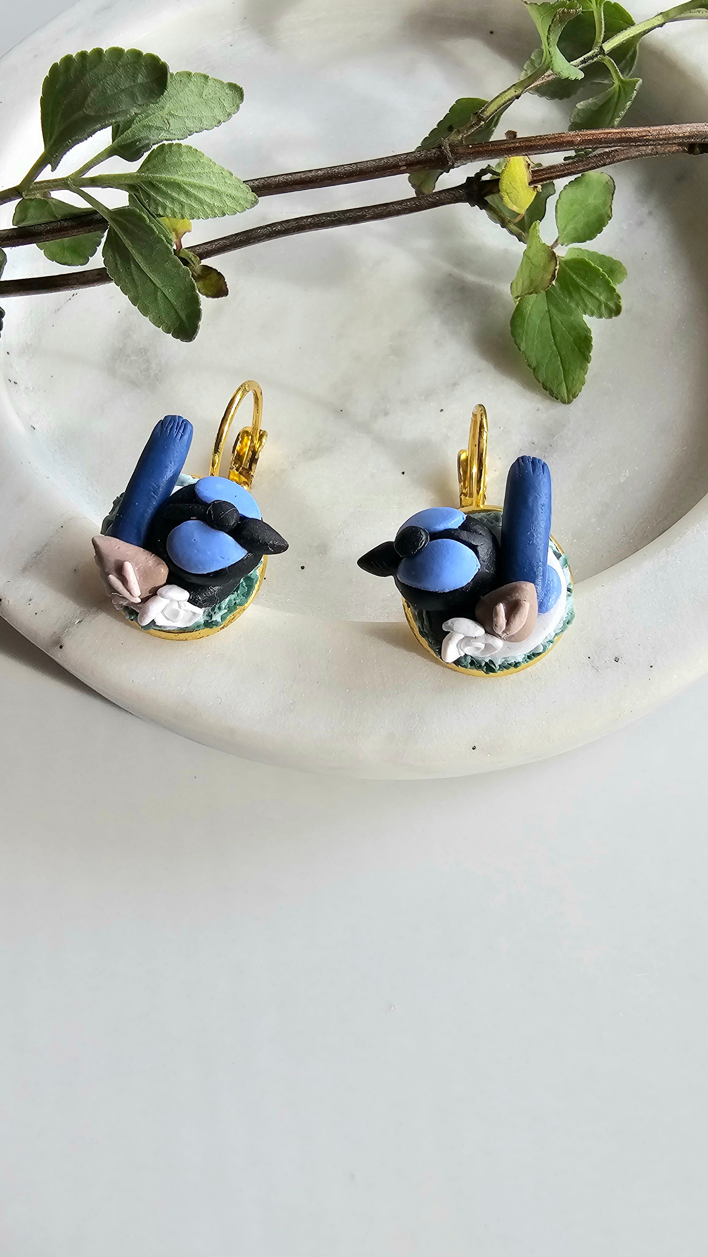 Fairy Wrens Dangle Earrings,Superb Fairy Wrens Handmade Jewelery,Small Earrings.