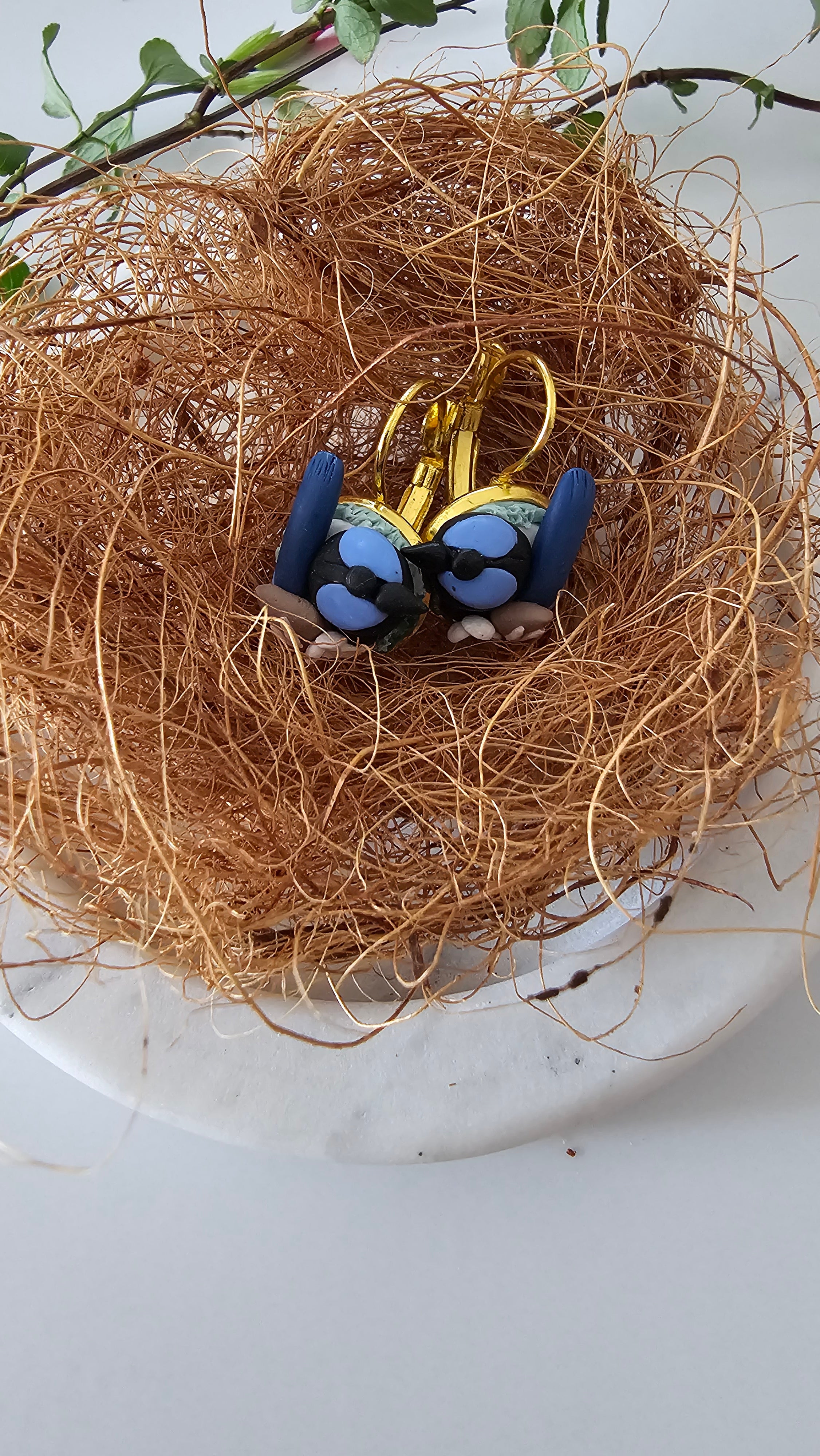 Fairy Wrens Dangle Earrings,Superb Fairy Wrens Handmade Jewelery,Small Earrings.