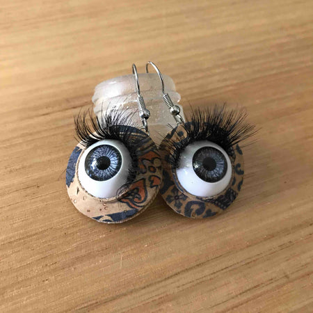 Grey Eyed Eyeball Earrings with Lashes