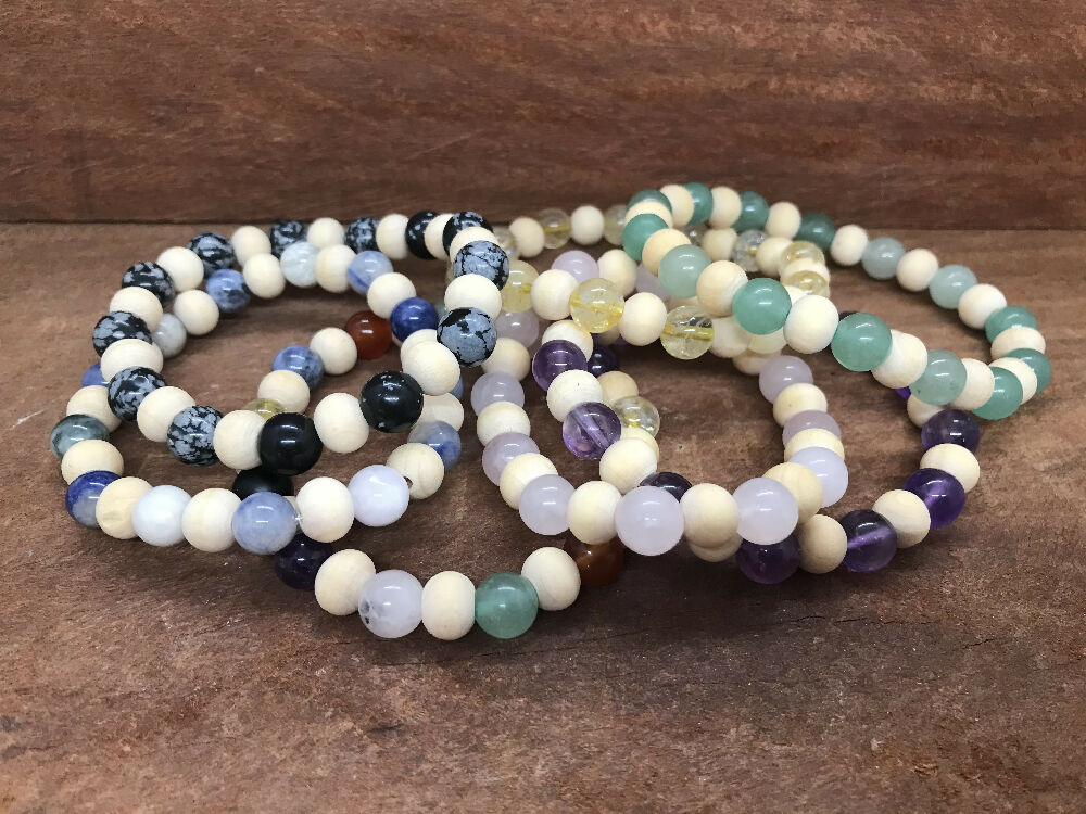 Natural Wood and Crystal Healing Bracelet - Assorted