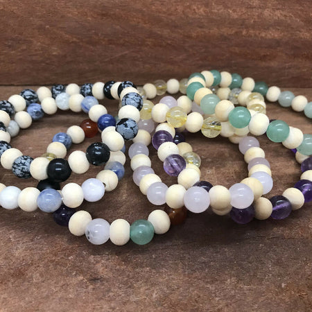 Natural Wood and Crystal Healing Bracelet - Assorted