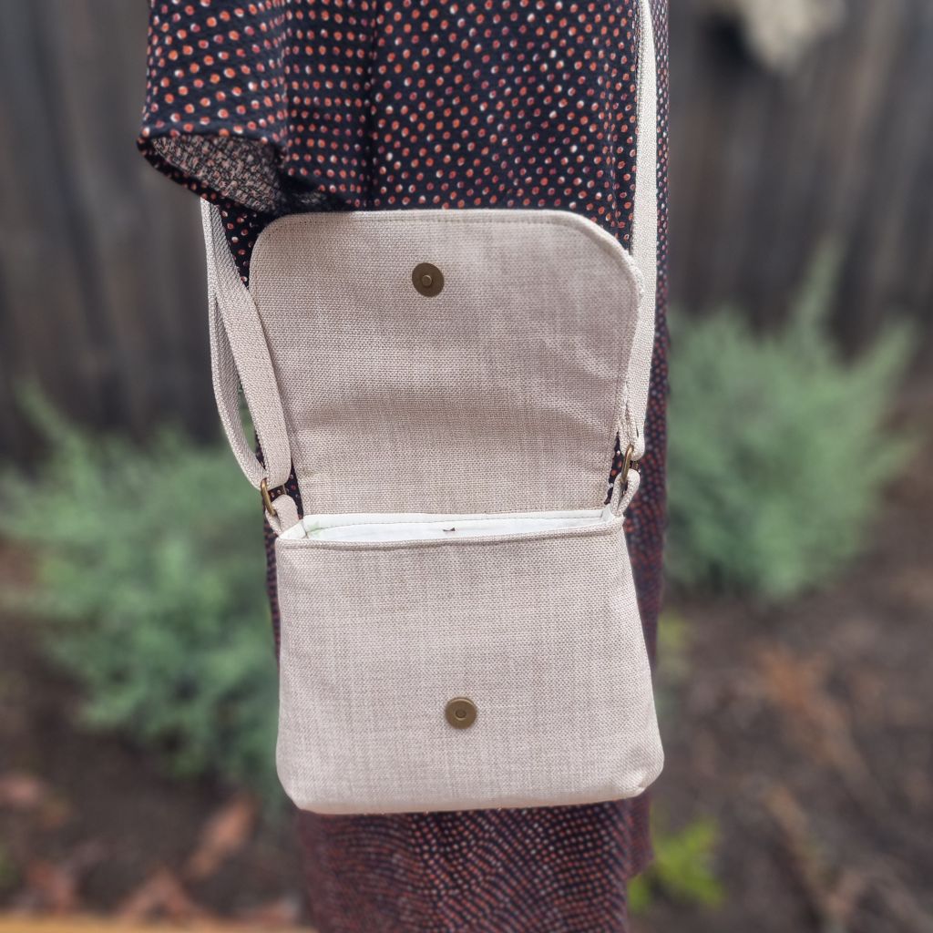 Upcycled small messenger bag - cream & vintage lace