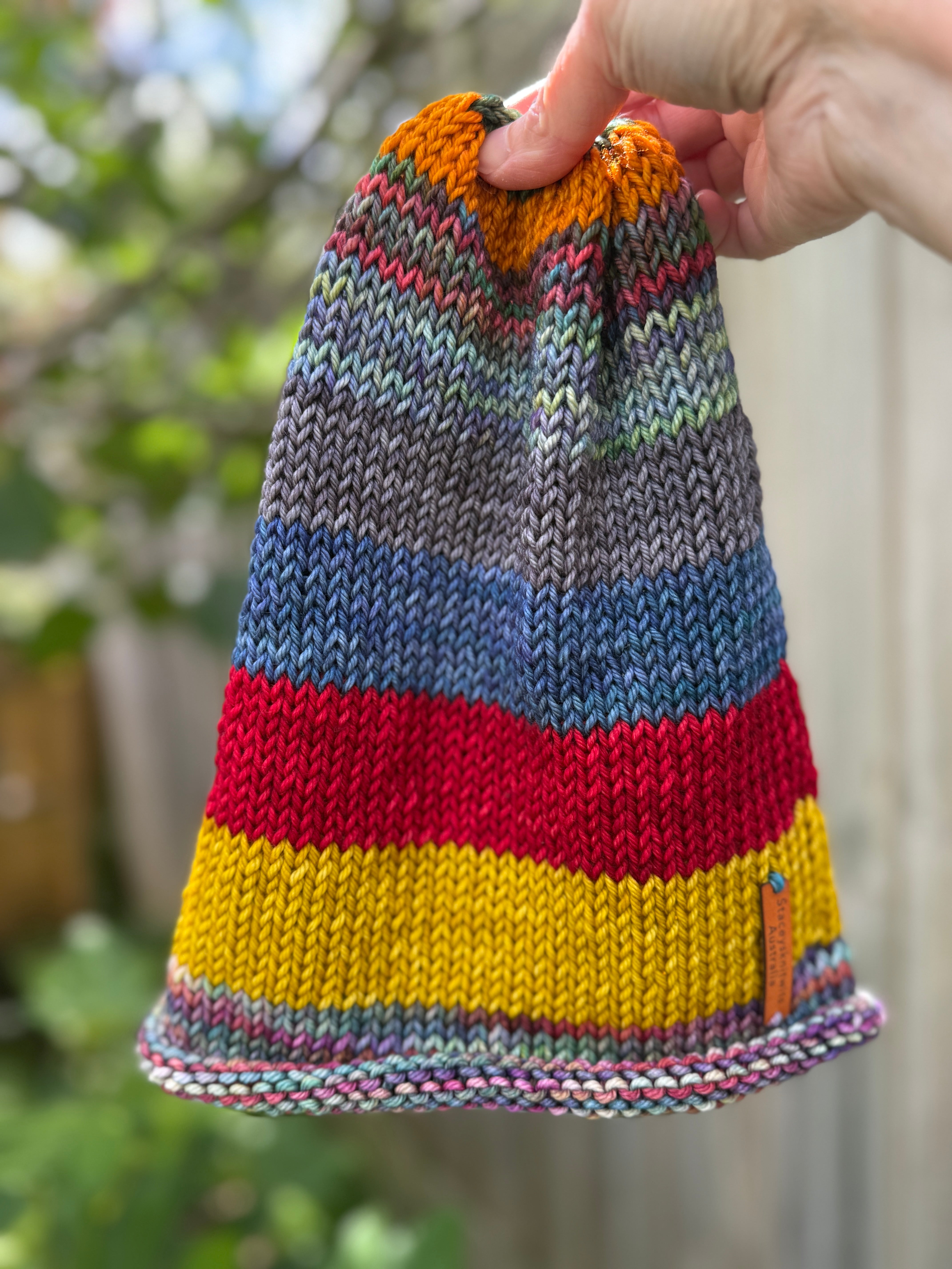 Hand knitted merino striped super slouchy beanie unisex