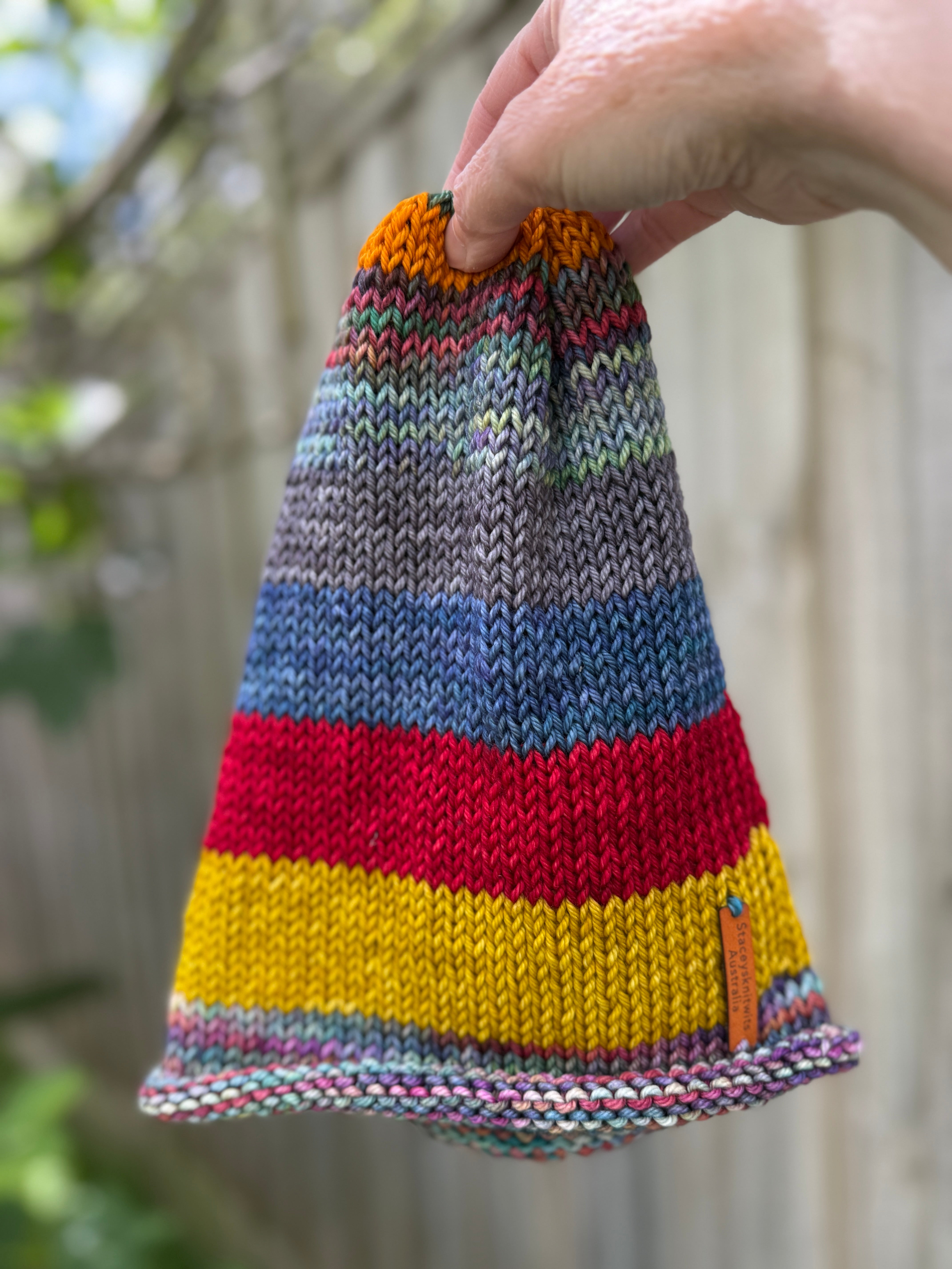 Hand knitted merino striped super slouchy beanie unisex