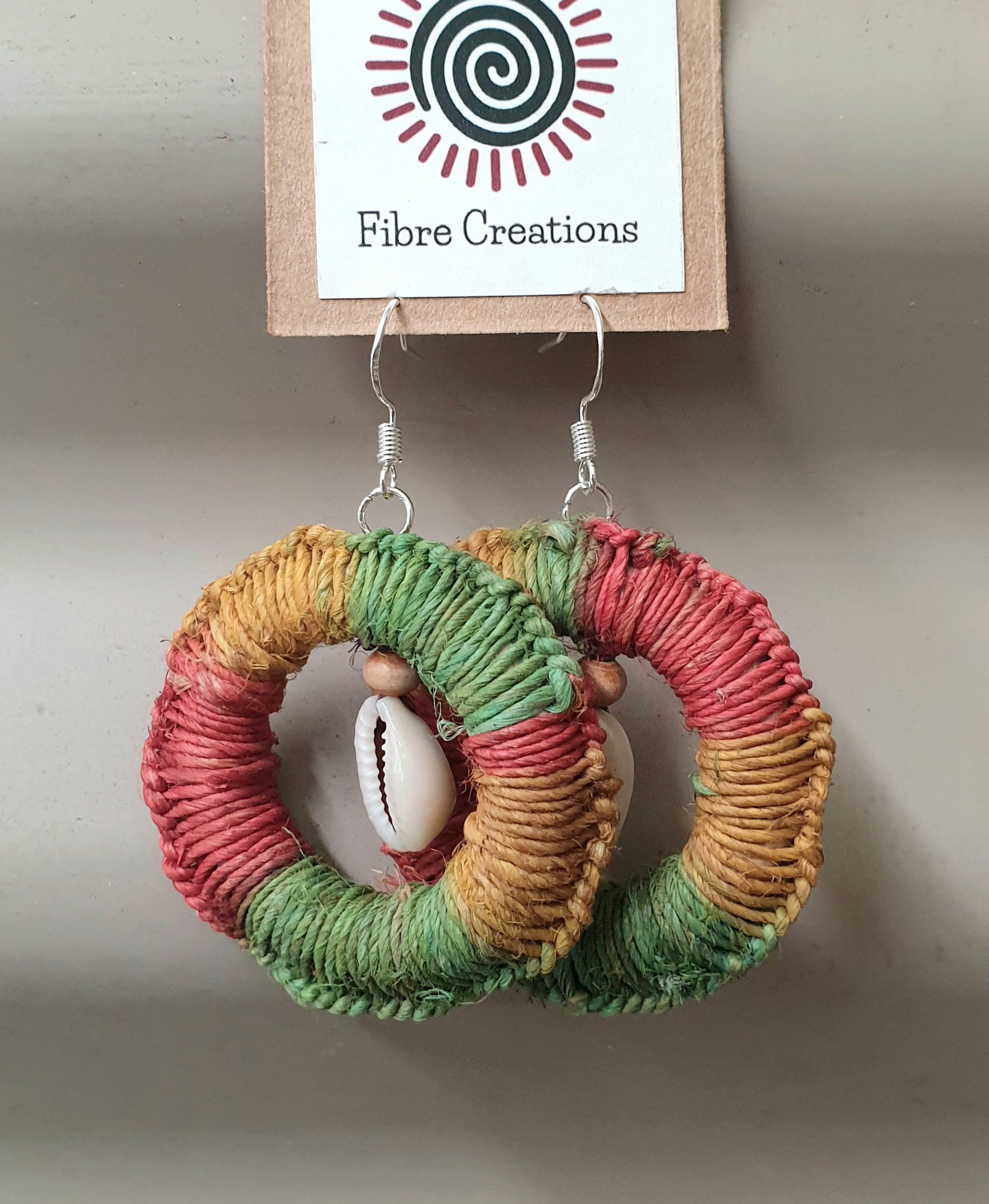 Handmade, raw hemp, cowrie shell earringsss