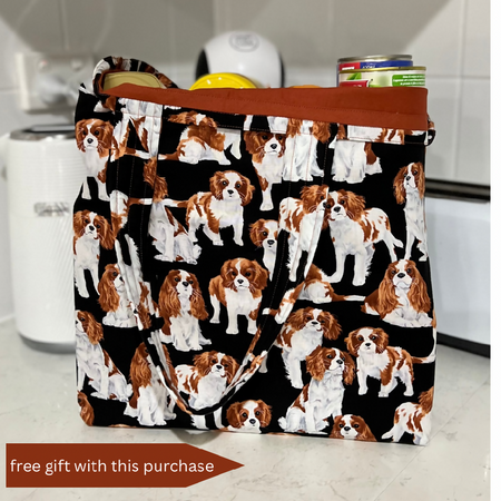 Grocery Tote ... Lined with storage pouch ... Cavalier King Charles Spaniel