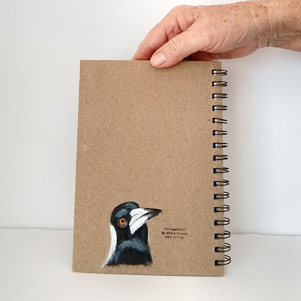 Magpie Handpainted Notebook with gum leaves
