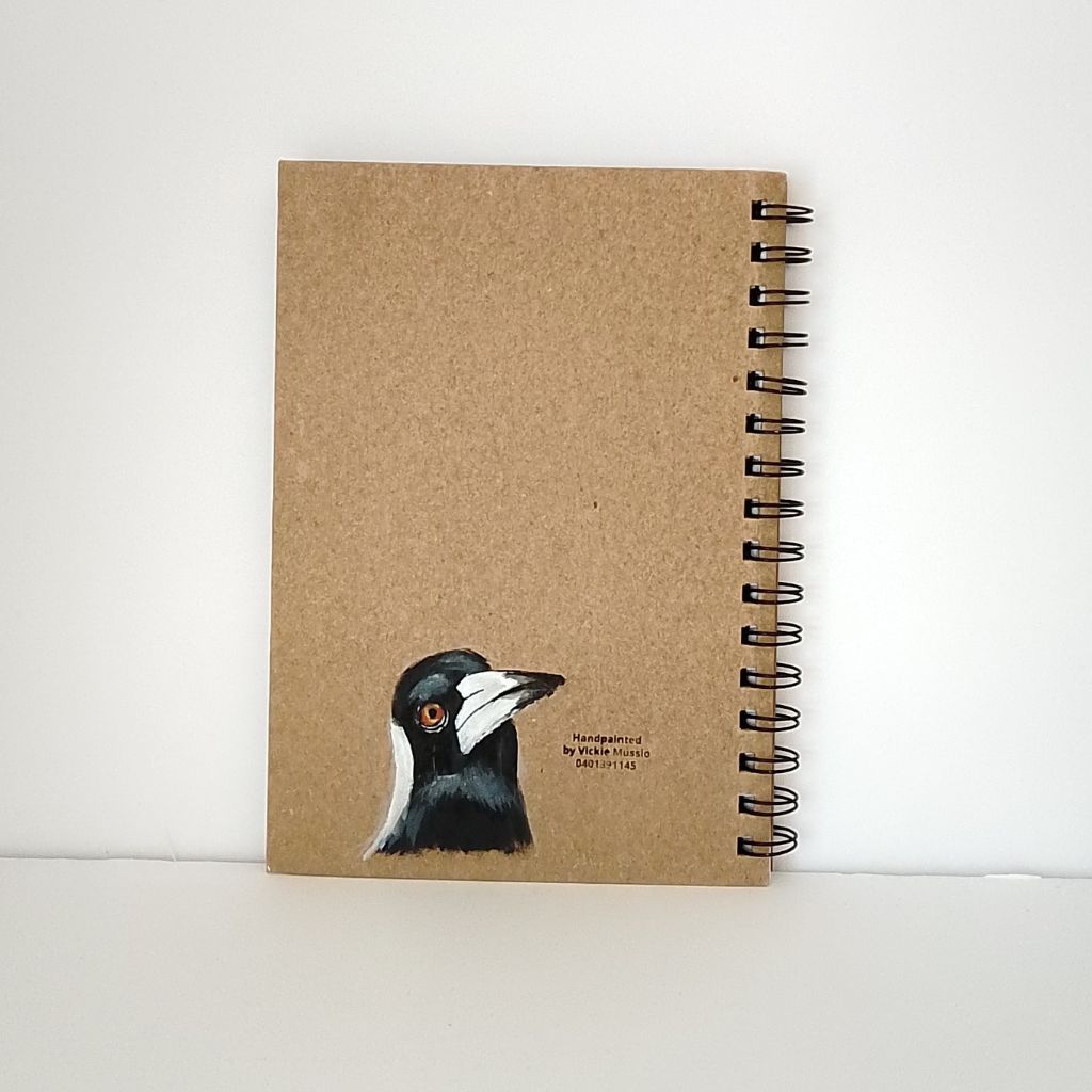 Magpie Handpainted Notebook with gum leaves