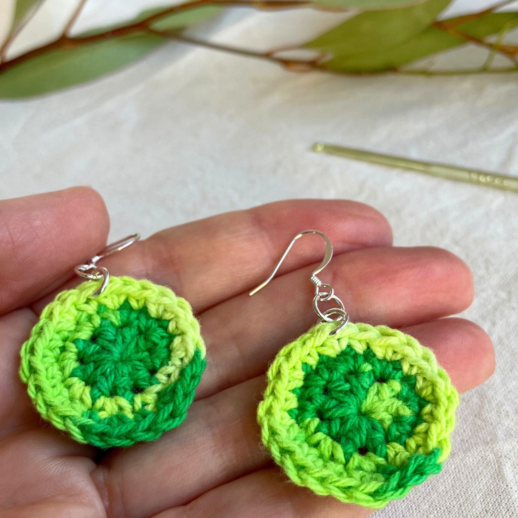 Lime Burst - Handmade Cotton Crochet Dangle Earrings