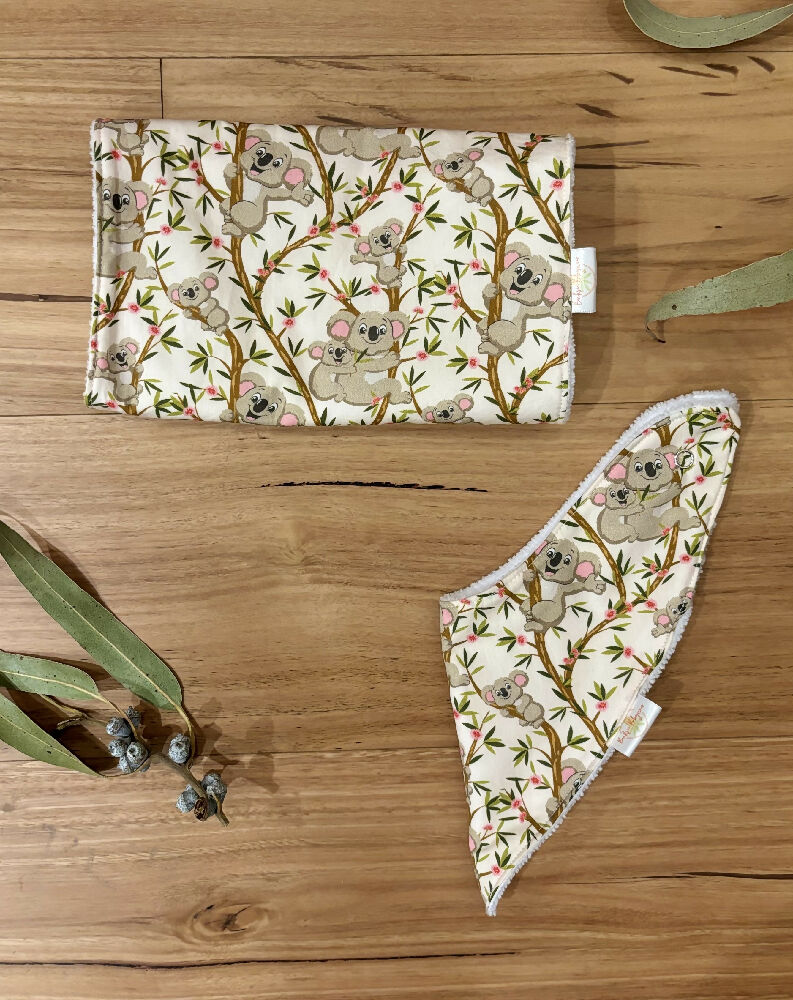 Baby Bib and Burp Cloth Set - Climbing Koalas