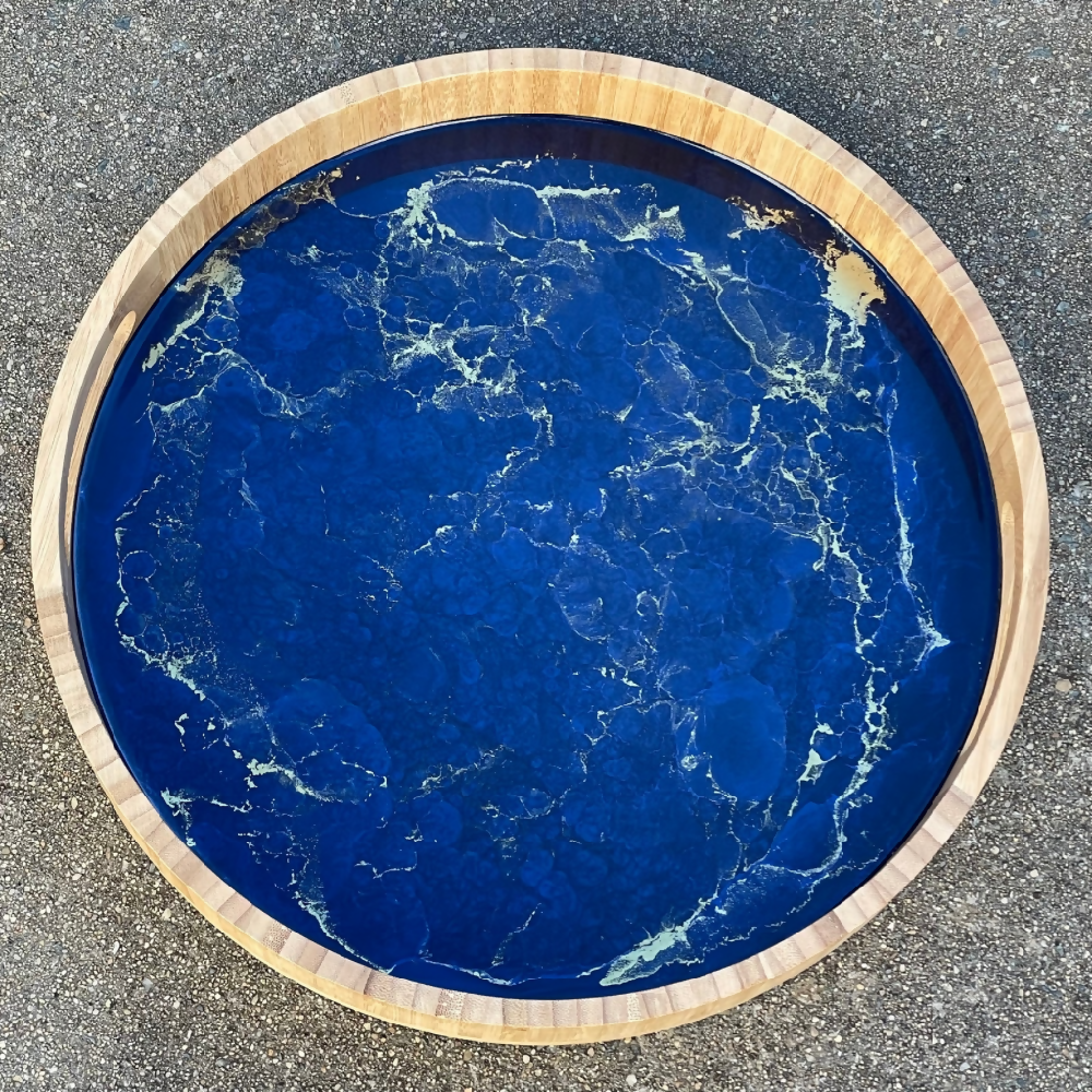 Navy and Gold Bamboo Resin Serving Tray