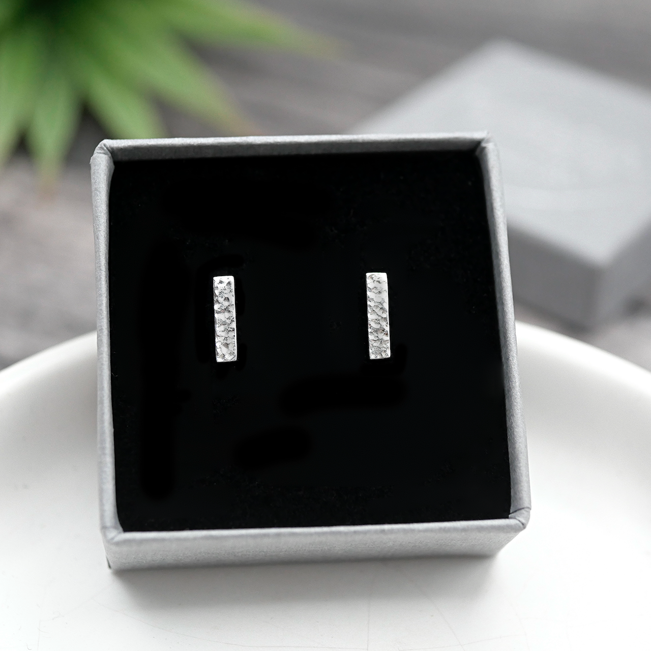 Textured Silver Bar Studs - Handmade Sterling Silver Earrings