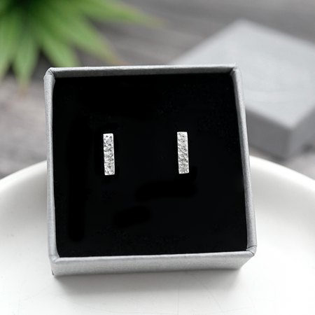 Textured Silver Bar Studs - Handmade Sterling Silver Earrings