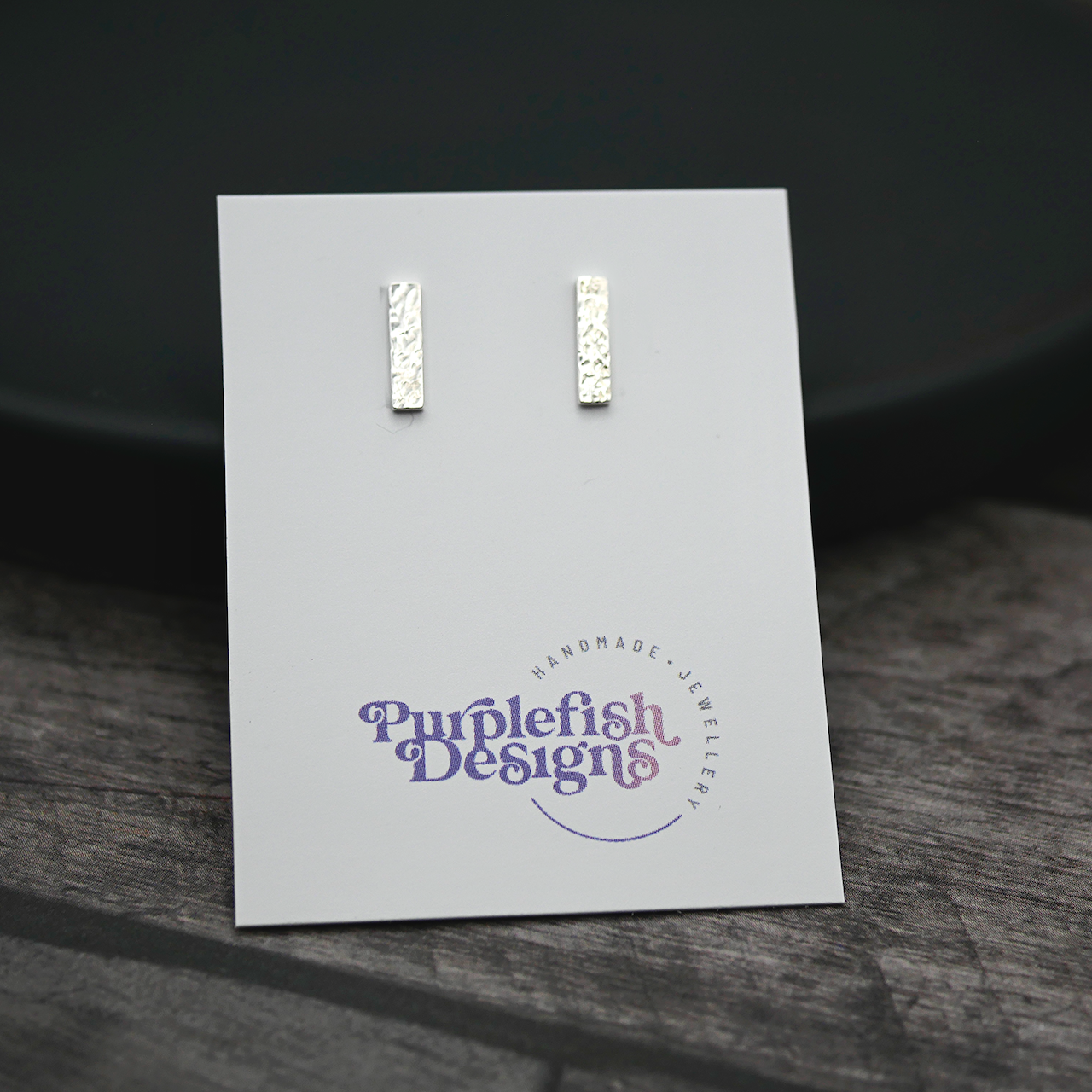 Textured Silver Bar Studs - Handmade Sterling Silver Earrings