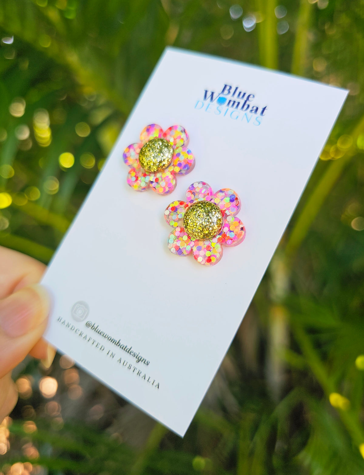 Colourful Glitter Flower Resin Stud Earrings 22mm