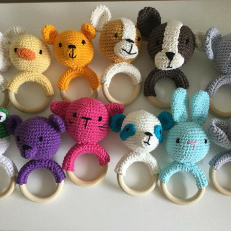 Teething Ring with Rattle - crocheted toy