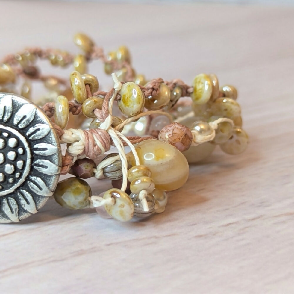 Sunflower bracelet | hemp bracelet | agate | beaded button bracelet