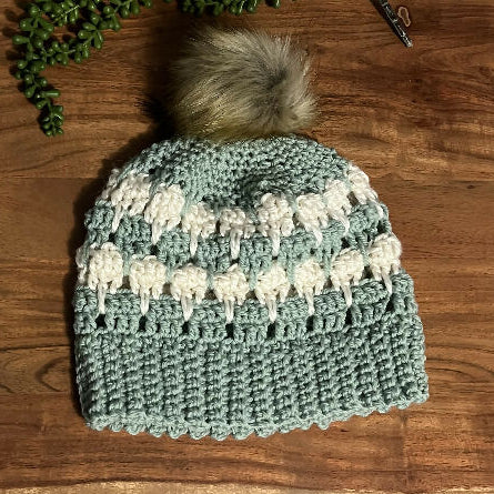 Green and white pattern beanie