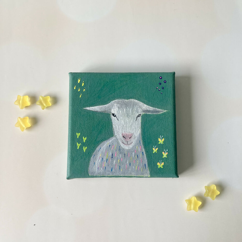 Original Mini Art Canvas featuring cute Goat