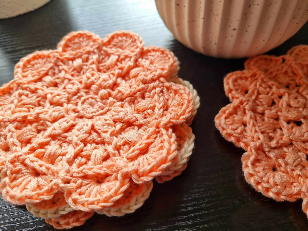 Boho Swirl Crochet Coasters | Peach | Coral