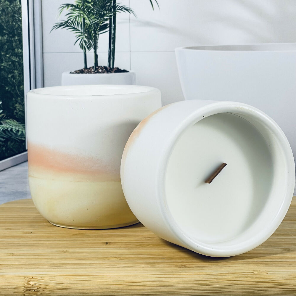 Stone Style Candle Pot - Apricot, Spice & White