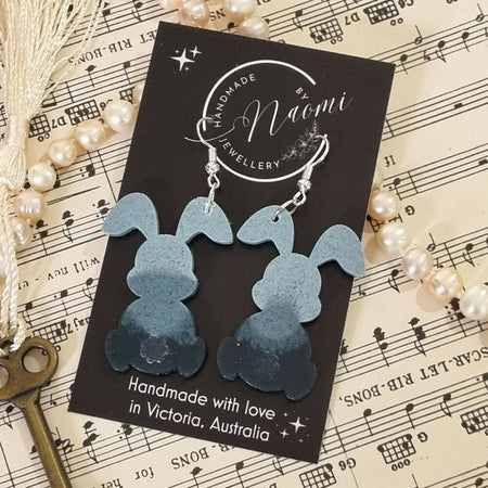 Ombre blue resin rabbit dangle earrings