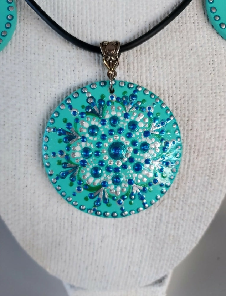 Stunning original design Dot Art Pendant and Earing set called "Blue Horizon"