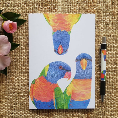 Rainbow lorikeet notebook with matching pen.