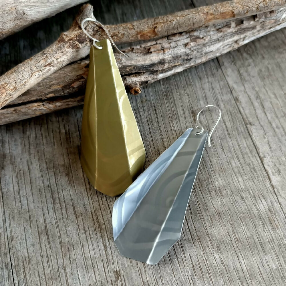 upcycled tin can lid dangle earrings gold