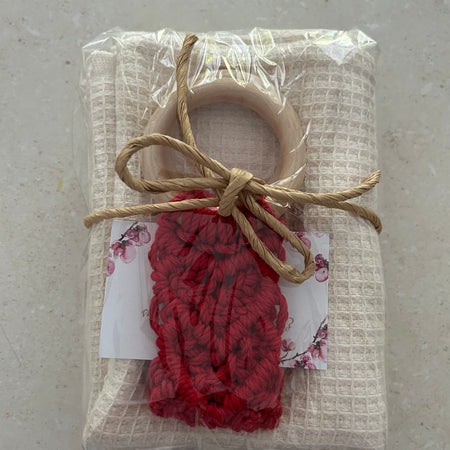 Red Hearts Macrame Tea towel Holder
