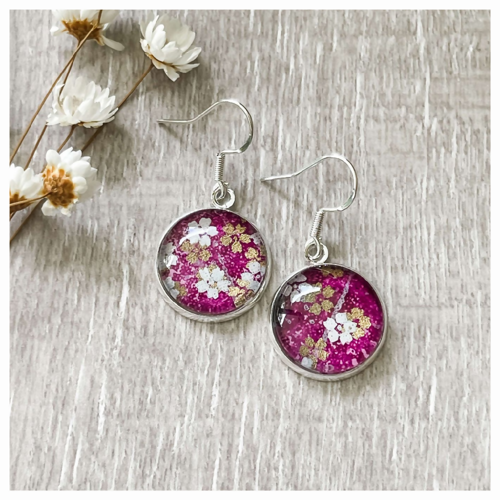 Dark Purple Earrings made with Japanese papers