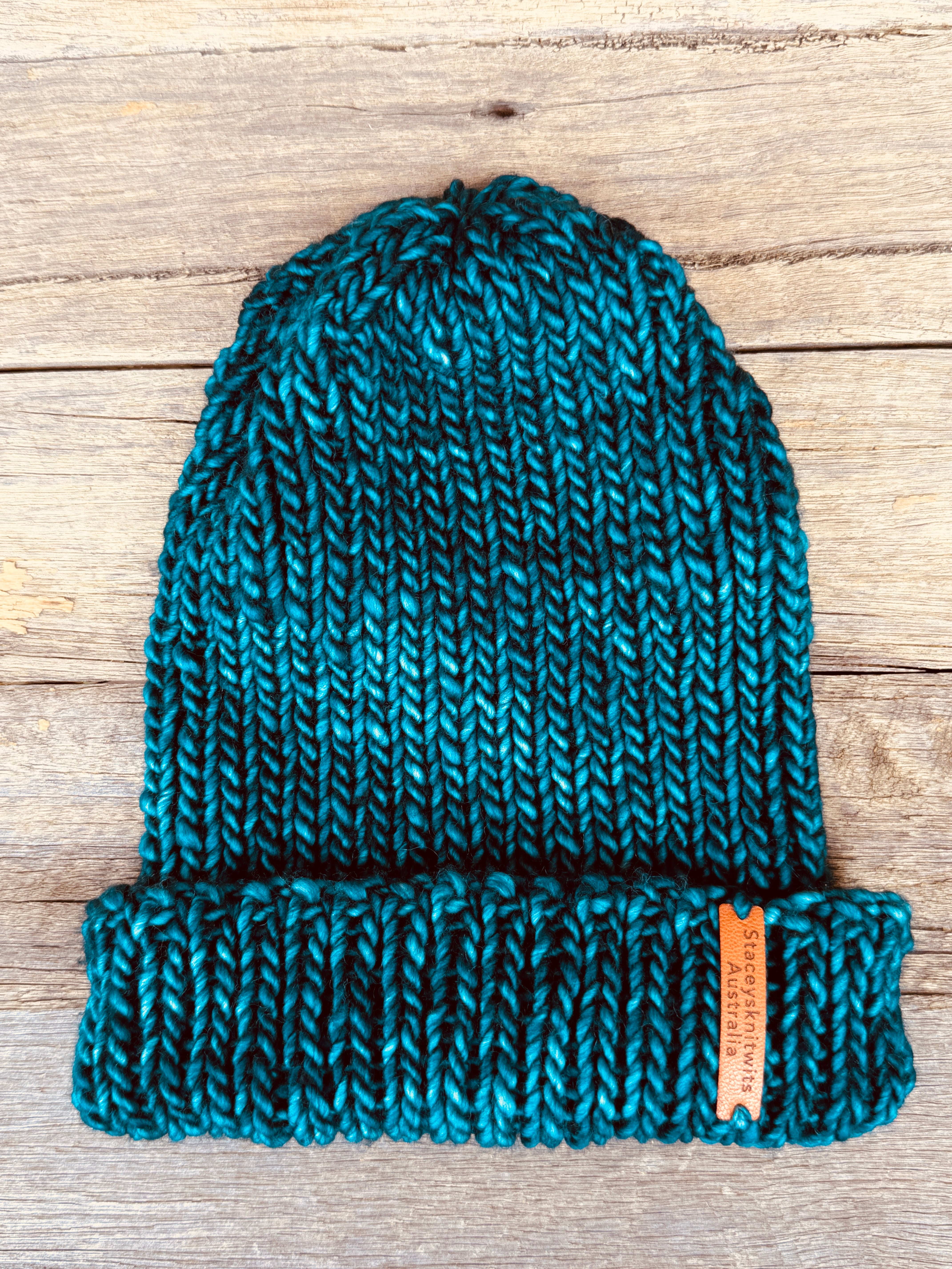 Teal Beanie, Stretchy Unisex Knitted Merino Beanie